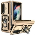 thumbnail image 1 of Heavy Duty Armor Case for Samsung Galaxy Z Fold 4, Rugged PC Soft TPU Military Grade Shockproof Metal Magnetic Car Mount Shockproof Cover with Camera Lens Sliding Ring Holder Bracket Case,Gold, 1 of 8