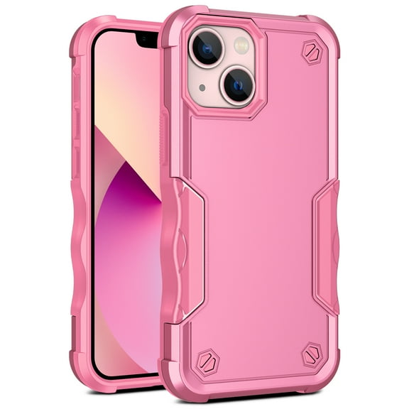 Heavy Duty Armor Case for iPhone 14 Plus, Rugged Military Grade Dual-Layers Soft Silicone Shockproof Anti-Scratches Thin Fit Cover with Anti-Slip Strips Screen Lens Protection Case,Pink