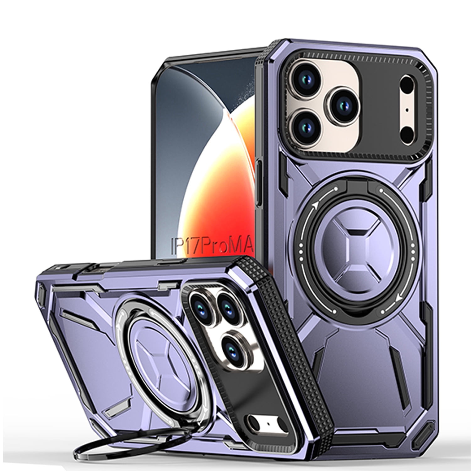 Heavy-Duty Armor Case with Swivel Stand & MagSafe for iPhone 17 Pro Max - Light Purple
