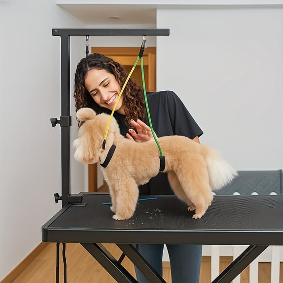 Heavy-Duty Armrest for Stable Pet Grooming, Foldable Compact Metal Stand Grooming Table Arm, Comfortable Restraint System with Gentle Grooming Leash, Adjustable Table Clamp Mounting