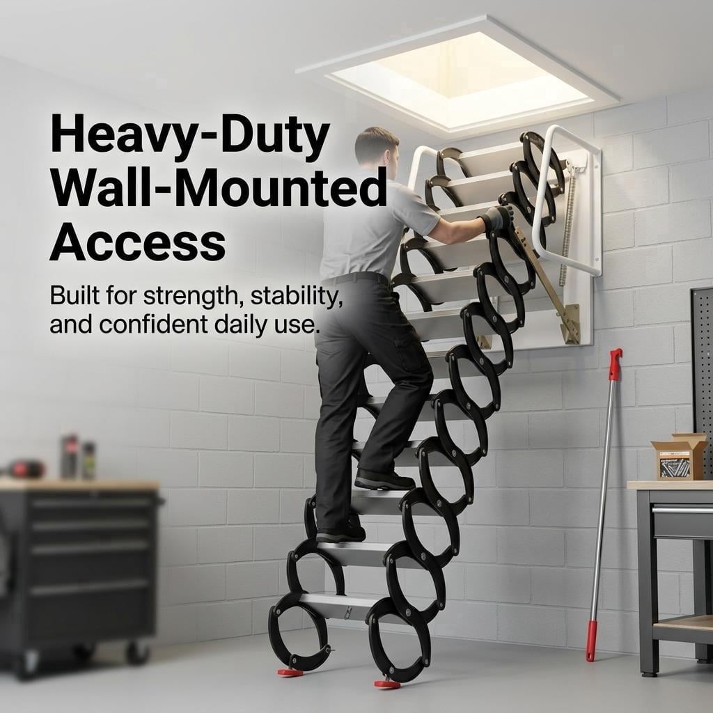 Walmart Basements Heavy Duty Attic Ladder (1102 lbs), Wall-Mounted Attic Ladder for ...