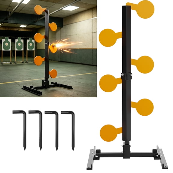 Heavy Duty Auto Reset Steel Shooting Target Stand, 5 Paddle Reactive Target for Handgun & Rifle Practice, Adjustable Outdoor Shooting Range Target with Stable H-Leg Base