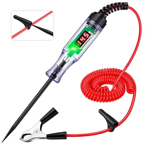 Heavy Duty Automotive Test Light Circuit Tester, 3-48V Digital Voltage Tester with Voltmeter & Dual Polarity Indicator, Electrical Test Pen with Stainless Probe for Car, Truck, RV, Boat Fuse Testing