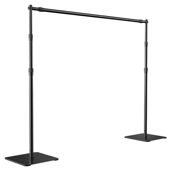 Heavy Duty Backdrop Stand 8x10ft, Pipe and Drape Backdrop Stand Kit with 10 LBS Metal Base, Adjustable Height & Width Photo Background Frame for Wedding, Party, Photography - Black