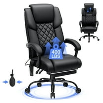 Hoffree Office Chair with Adjustable Lumbar Support and Adjustable Headrest, 400LBS Reclining Executive Desk Chair with Retractable Footrest, High Back Ergonomic Computer Chair For Home Office, Black