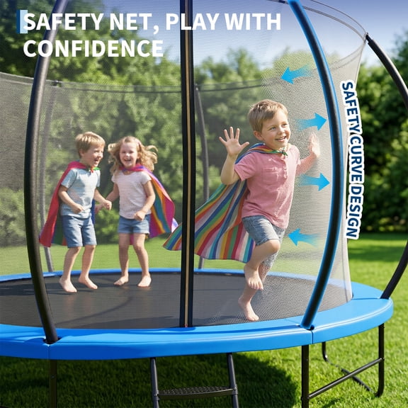 Heavy Duty Backyard Trampoline with Enclosure Net & Ladder – Safe Outdoor Fitness for Kids & Adults – Test Method Approved – Rust-Resistant Frame, UV-Protected Jump Mat – Family Fun & Exercise
