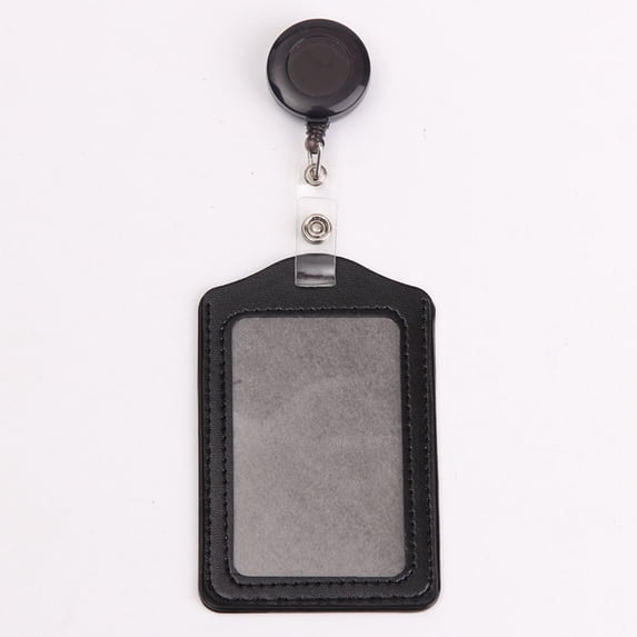 Heavy Duty Badge Holder, PU Leather ID Badge Sleeve with Lanyard, 3.94" × 2.76" Vertical Retractable Card Holders for Credit Cards, Sturdy Key Card Protector for Office, Wear-Resistant