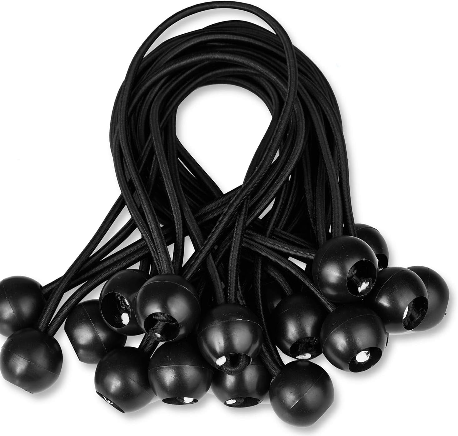 Flexible Ball Bungee Cord, Heavy Duty &amp; Portable Elastic Straps with Natural Latex Core for Multiple-Use Outdoors, 20 PCS Black Nylon &amp; Rubber Beads, Weather Resistant