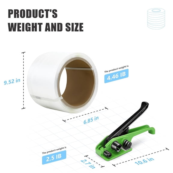 Heavy Duty Banding Strapping Kit - 3/4"x 330' Composite Cord Packaging Straps & 100 Metal Wire Buckles 50 Plastic Edge Protectors Tensioner with Cutter Tool Glove