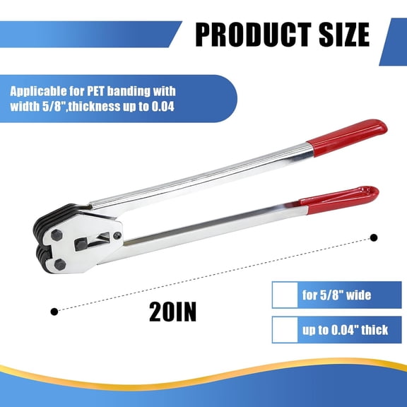 Heavy Duty Banding Strapping Sealer & Crimper for 5/8" Width Polyester Polyproplyn Poly Plastic Strap Manual Tool