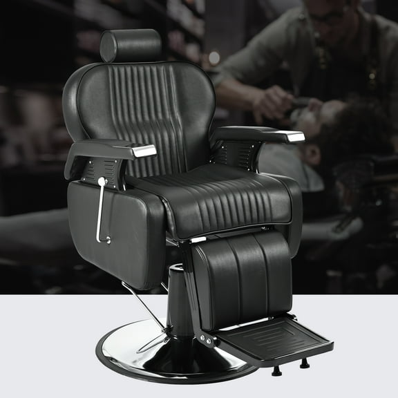 Heavy Duty Barber Chair, Professional Hydraulic Reclining Salon Chair with 360 Swivel & Height Adjustable, PU Leather Styling Chair with Memory Foam for Barber Shop, Beauty Salon, Spa, Black