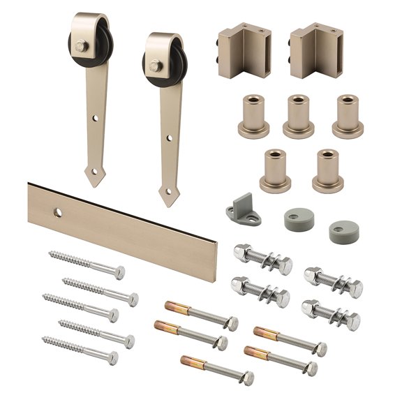 Heavy Duty Barn Door Track Kit, Smooth Rolling, Side Mount, Satin Nickel