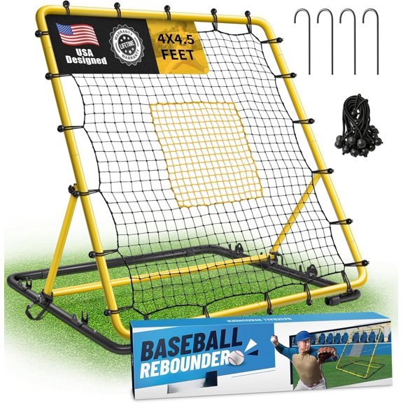 Heavy Duty Baseball Rebounder Net Fielding Trainer Pro Softball Pitch Bounce Pitchback for Ground, Line Drive, Fly Ball Return Settings
