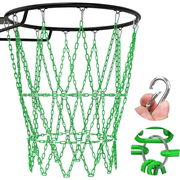Heavy Duty Basketball Hoop Net, Anti-Rust Carbon Steel Chain Net for Standard 18" Hoops, 12-Loop Design for Indoor & Outdoor Use