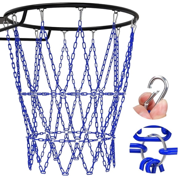 Heavy Duty Basketball Hoop Net, Anti-Rust Carbon Steel Chain Net for Standard 18" Hoops, 12-Loop Design for Indoor & Outdoor Use