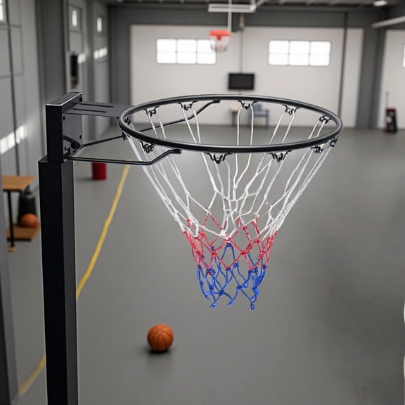 Heavy Duty Basketball Rim with Double Spring, 18" Wall Mounted Hoop for Indoor Outdoor Use, Flex Rim with Net for Garage & Driveway