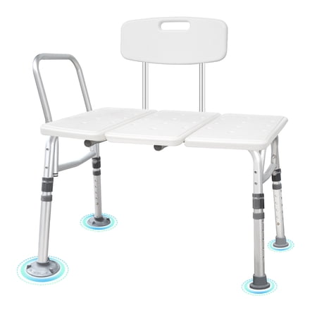 Heavy Duty Bathtub Transfer Bench with Back and Side Arm Shower Chair with Height Adjustable Bath Shower Bench Chair Fits Any Bathroom for Elderly Disabled Non-Slip Feet 330 lbs
