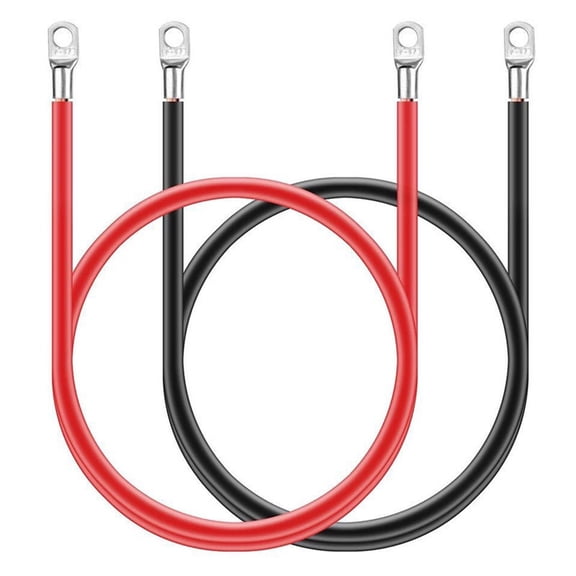 Heavy Duty Battery Cable Set, 2 AWG Gauge, 3 ft Length, Copper Lugs, Red & Black, for Automotive & Solar Systems
