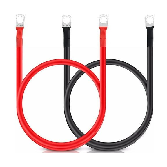 Heavy Duty Battery Cable Set 2 AWG Gauge, 3ft Total Length (1.5ft Each) with Copper Lugs, Red & Black Cables for Automotive, Solar Systems & Marine Use