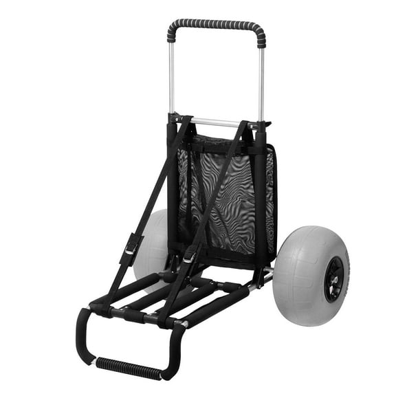 Heavy Duty Beach Dolly with 12" Balloon Wheels, 165LBS Capacity Aluminum Cart for Sand & Rough Terrain - Adjustable Height 27"-44.7", Foldable Design