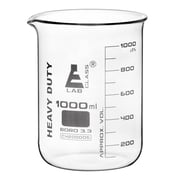 Heavy Duty Beaker, 1000ml - 5mm Thick, Uniform Walls - Superior Durability & Chemical Resistance - White Graduations - Borosilicate 3.3 Glass - Eisco Labs