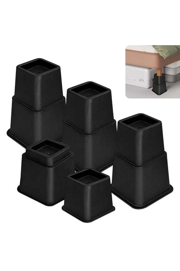 Heavy Duty Bed Risers 8 Pack, Adjustable 3, 5 & 8 Inch Stackable Furniture Elevators, Black Plastic Blocks for Beds, Couches, Desks, Chairs, Max 1500 lbs