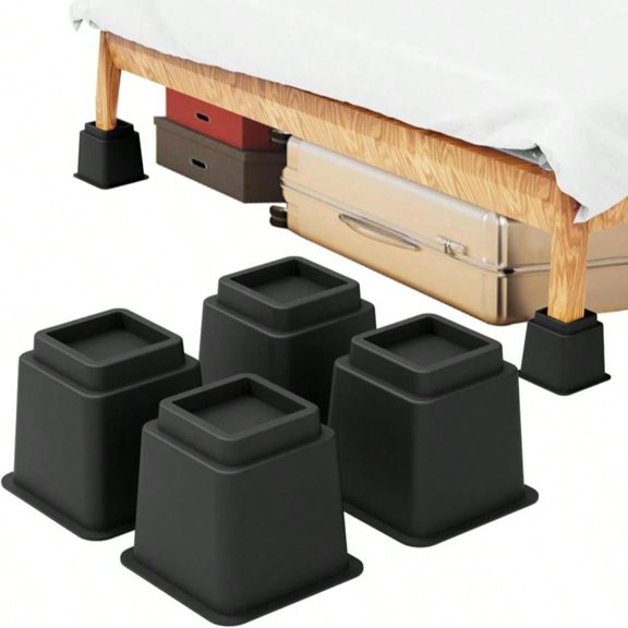 Heavy Duty Bed Risers Set of 4, Adjustable Furniture Risers with Multiple Elevation Heights, Heavy Load Bearing Furniture Lifts for Bed, Couch, Table and Chair