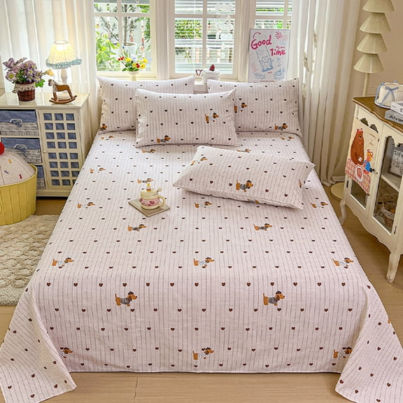 Heavy Duty Bed Sheet 94.5" x 78.7", Thick Breathable Non-Slide Printed Sheet for Student Dormitories, Colorfast,Khaki