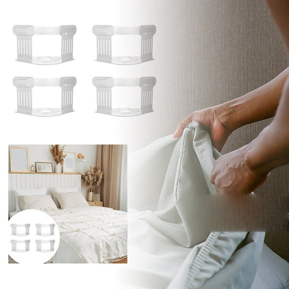 Heavy Duty Bed Sheet Clips Set 4 Pack White Plastic Corner Secure Bedding Most Sheet Sizes 400g 23x16x13cm