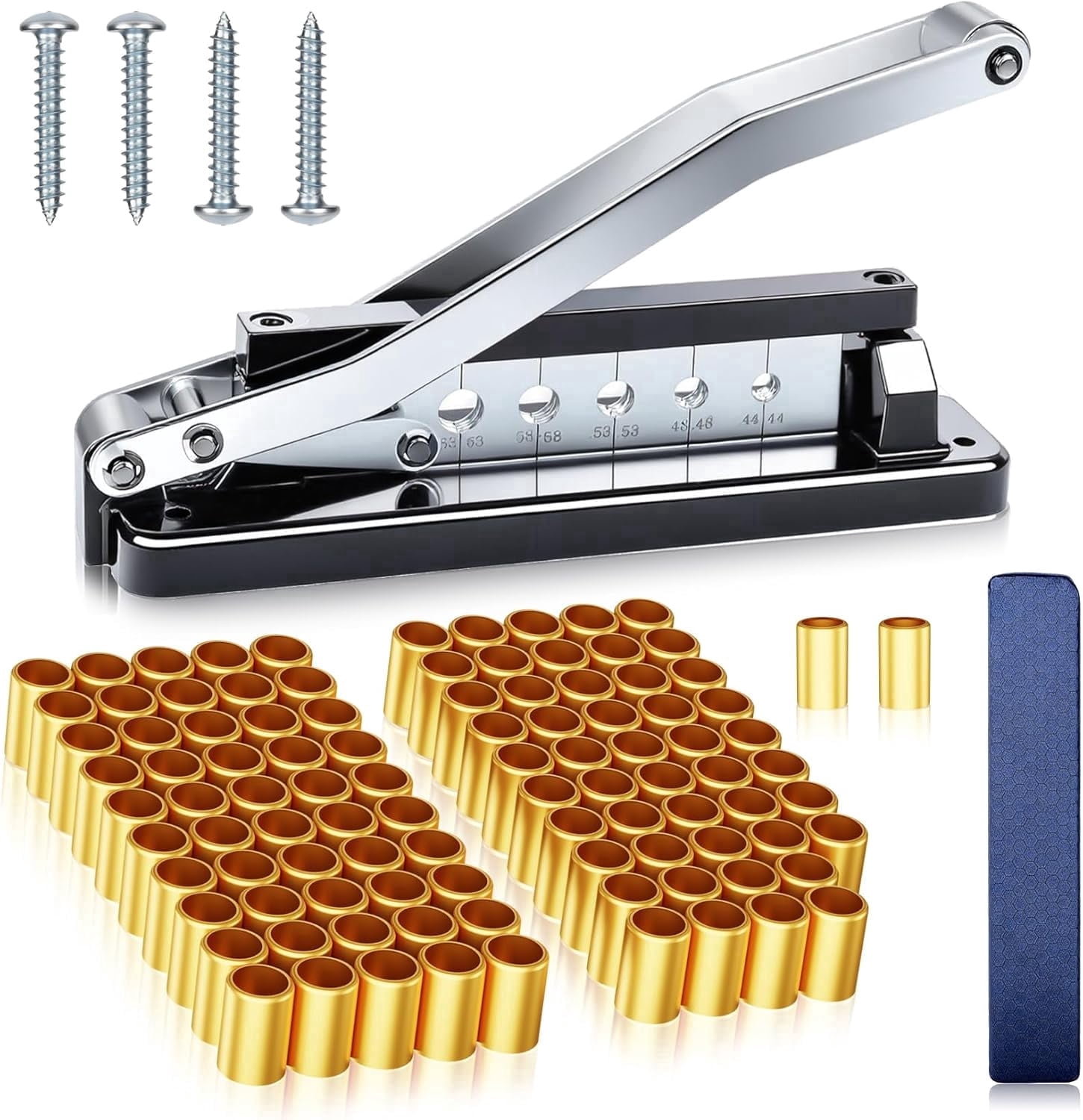 Heavy Duty Bench Hose Crimper for 1/4, 5/16, 3/8in ID Hoses, Hose Crimping Tool with 100 Ferrules Fittings (50x 0.593" ID& 50x 0.625" ID), Air Hose Repair Kit, Air Hose Crimper, Torch Hose Repair Kit
