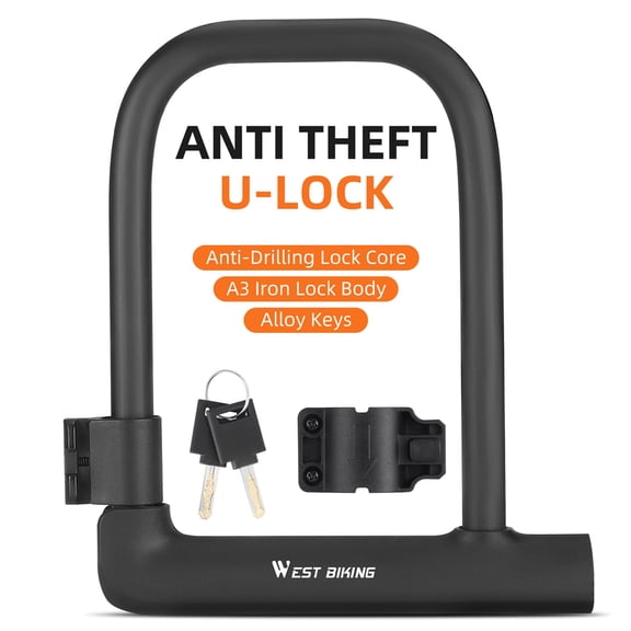 Heavy Duty Bicycle U-Lock with 2 Keys & Mounting Bracket, High-Strength Anti-Theft Lock for Road Mountain Electric Bike Motorcycle Scooter, 6.3 x 7.6 Inches / 16.0 x 19.3 cm