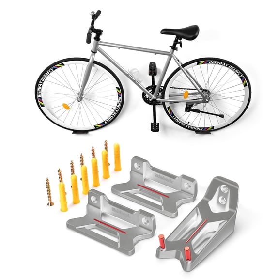 Bike Wall Mount for Garage, Pedal Hook with 2 Wheel Trays(Silvery)