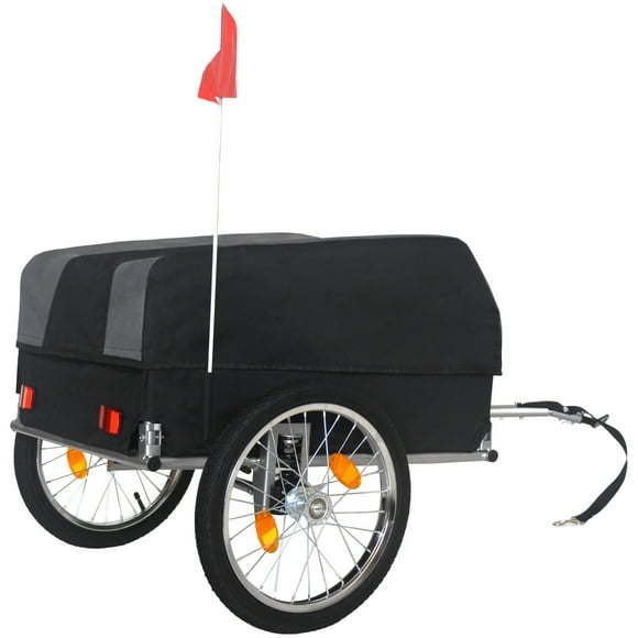 Heavy-Duty Bike Cargo Trailer, 88 lbs Capacity with 16" All-Terrain Wheels, Removable Waterproof Cover & Foldable Design for Camping/Groceries, Steel Frame & Quick-Release Hitch, Black