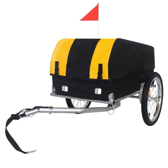 Heavy-Duty Bike Cargo Trailer with Removable Waterproof Cover – 88 lbs Capacity, 16" All-Terrain Wheels & Foldable Design for Camping, Groceries, yellow black