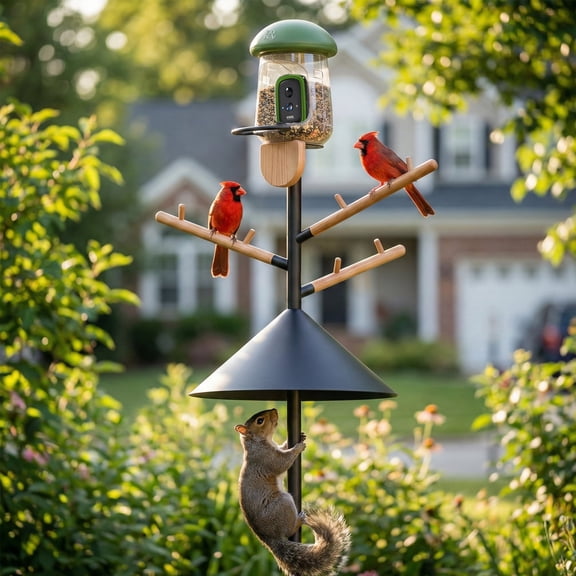 Heavy Duty Bird Feeder Pole, 105 inch Adjustable Height, 5-Prong Base, Squirrel Proof Baffle for Outdoors