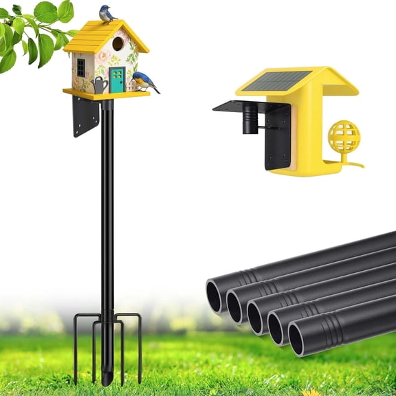 Heavy Duty Bird Feeder Pole - 75" Adjustable Birdhouse Stand Outdoor, Anti-Tip Stakes & Stable Mount for Smart Camera Birdfeeder,Bluebird House, , Birdfy