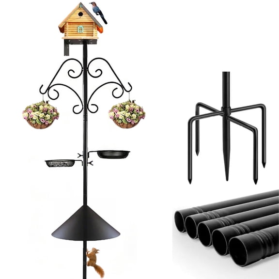 Heavy Duty Bird Feeder Pole,92 Inch Squirrel Proof Adjustable Bird Feeding Station,8 Shepherd Hooks for Feeder Stand, Includes Water Bowl and Mesh Tray,for Outdoor Garden & Yard