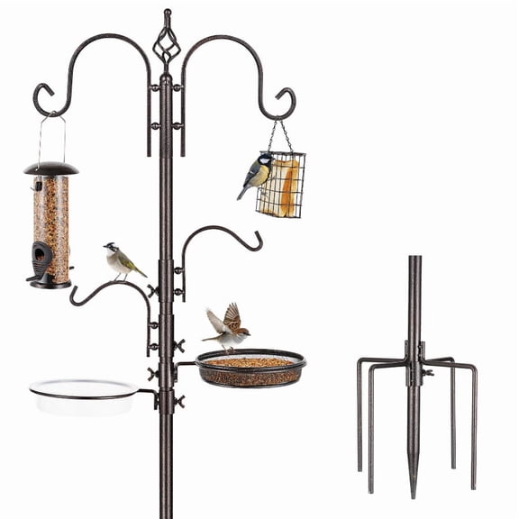 Heavy Duty Bird Feeding Station Kit, Adjustable Bird Feeder Pole for Outdoors, Squirrel Proof Baffle, Multi Hanging Hooks with Suet Cage & Tube Bird Feeder, Weatherproof Multi Feeder Stand, Garden Ya