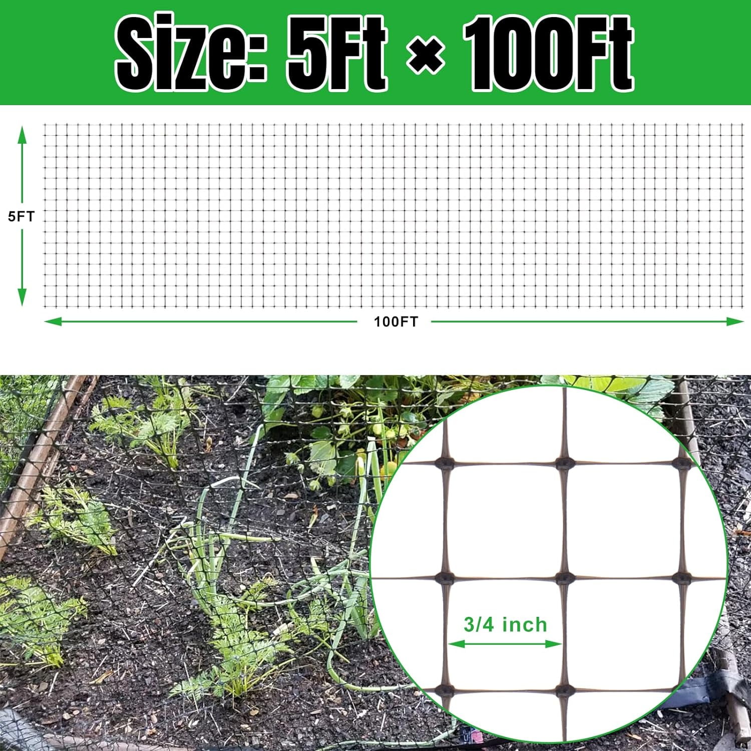 Heavy Duty Bird Netting 5x100 FT Garden Pest Barrier for Fruit Trees, Plants & Vegetables - 2 Pack