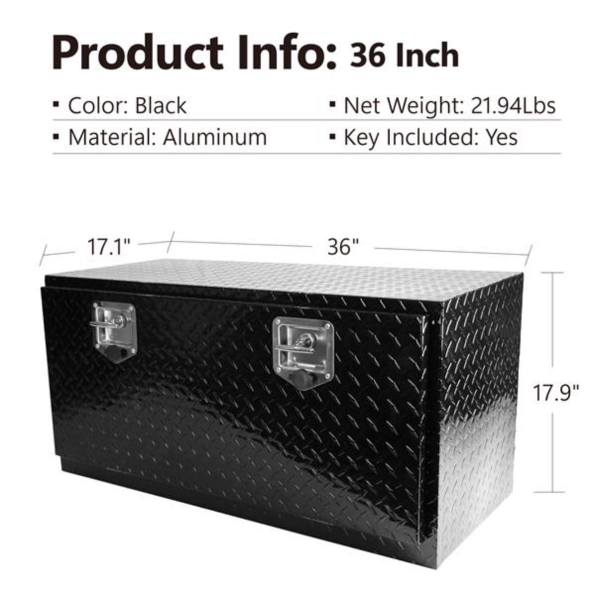 Heavy Duty Black Aluminum 36 inch Tread Tool Box for Truck & Trailer
