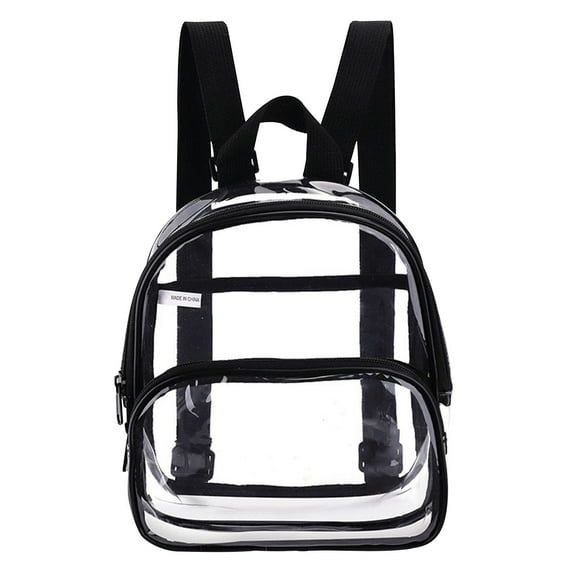 Heavy Duty Black Clear Transparent Backpack - Plastic See-Through Bookbag for Work, Stadium, Travel, Security & Festival Use ( Black )