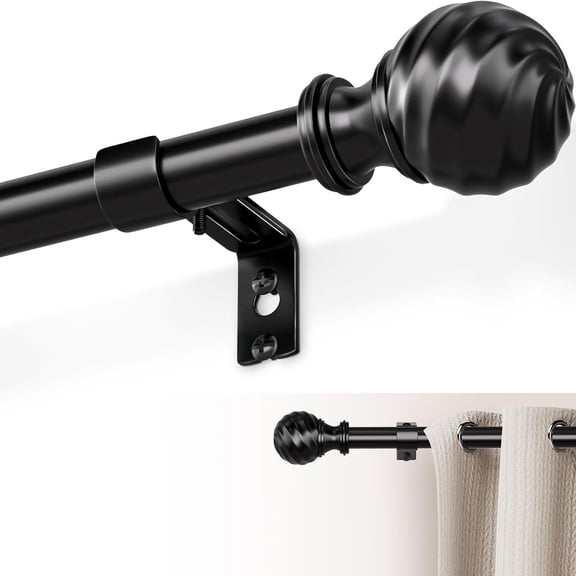 Heavy Duty Black Curtain Rod for Windows, Adjustable 66 to 120 Inches, 1 Inch Diameter, Extra Long Renter-Friendly for Sliding Glass Doors
