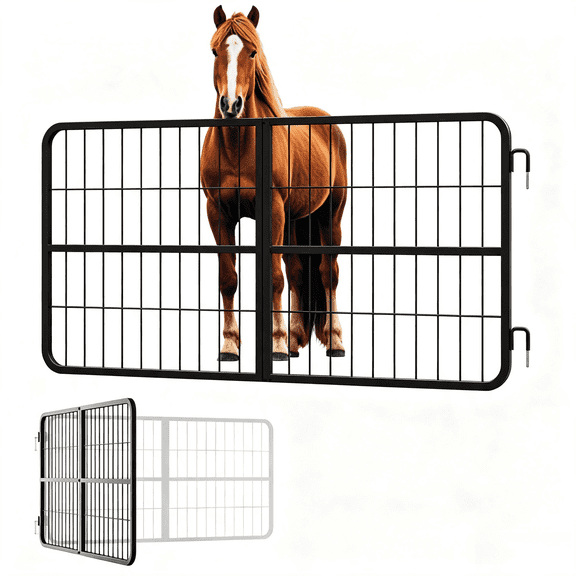 Heavy Duty Black Iron Stable Door, Breathable Grid Fence Gate for Ranch Livestock Access Control.