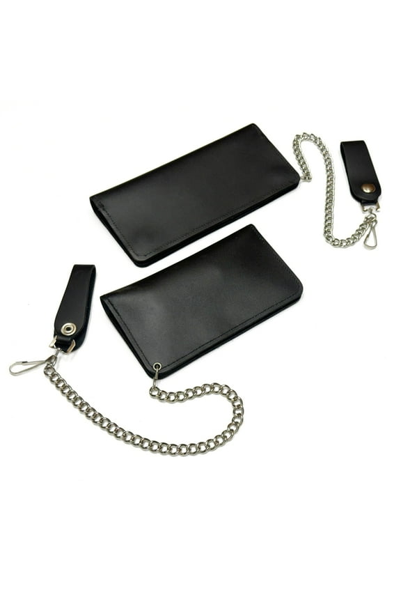 Heavy Duty Black Leather Trucker Wallet with Snaps, Zippers, Credit Card Holders and Chain