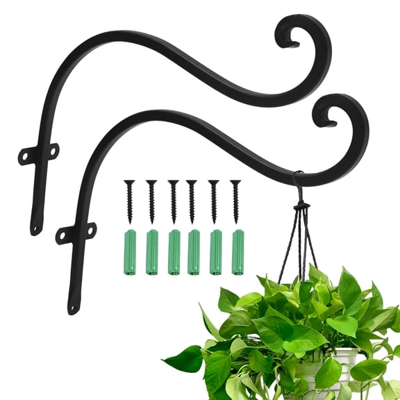 Heavy Duty Black Metal, 2 Pack 12x8 inch Hanging Plant Bracket Hook, for Lanterns Bird Feeder Flower Basket Indoor Outdoor
