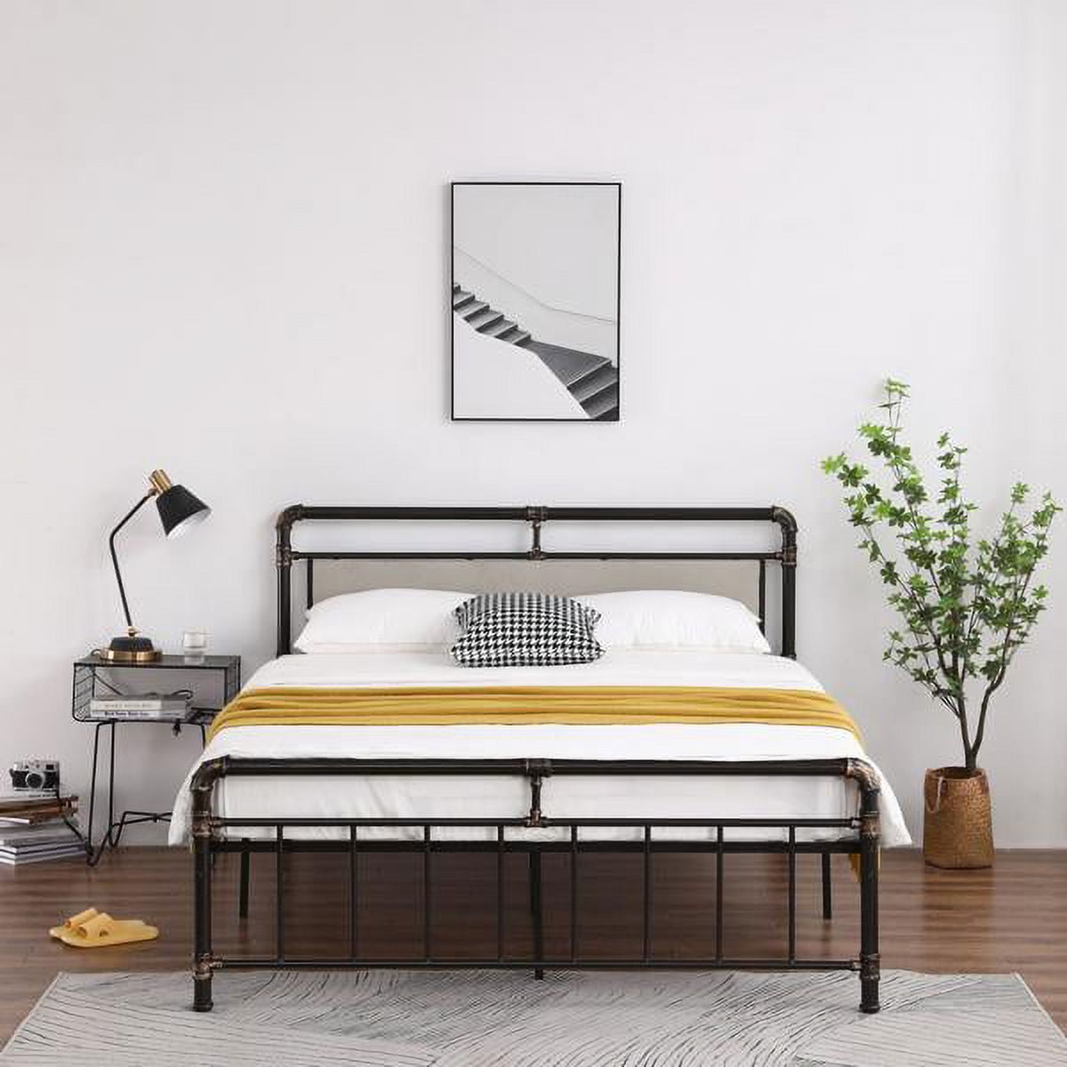 Heavy Duty Black Metal Bed Frame Twin Size Water Pipe Bed Full Black ...