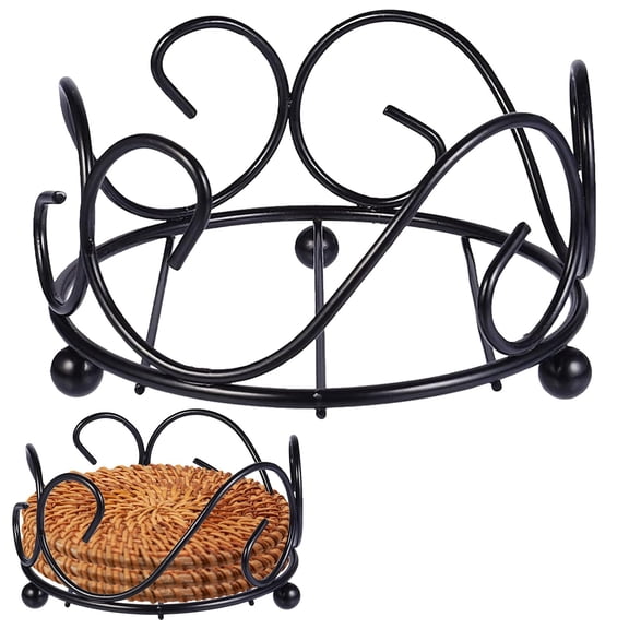 Heavy Duty Black Metal Coaster Holder Rustproof Iron Wire Stand Household Pot Mat Storage Rack