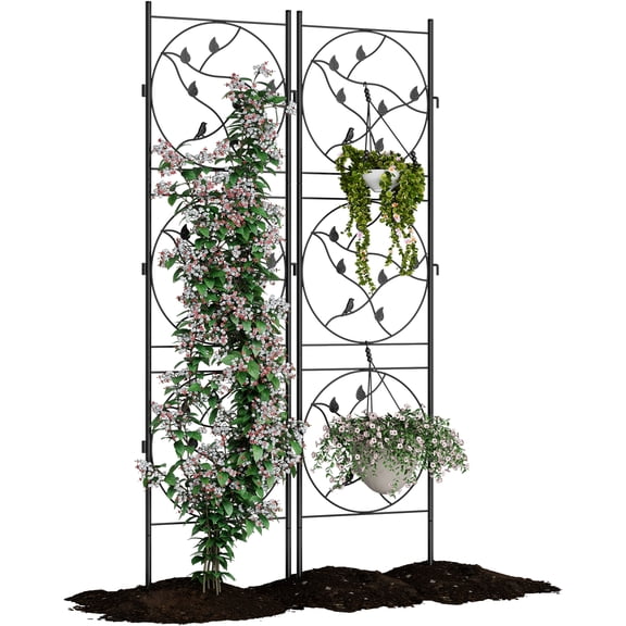 Heavy Duty Black Metal Garden Trellis & Decorative Fence Panels – 72" Fence Screen, Rustproof Support for Outdoor Climbing Plants, Roses, Vines & Flowers, 2 Pack
