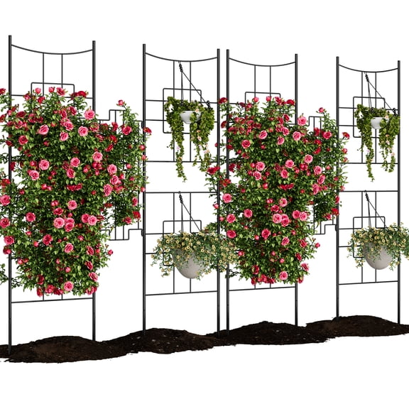 Heavy Duty Black Metal Garden Trellis Panels, Decorative Outdoor Privacy Screen Fence for Climbing Plants, Vines, Roses, Vegetables