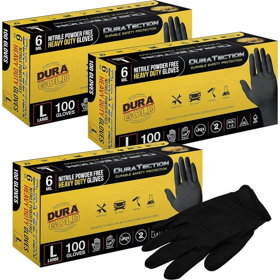 Heavy Duty Black Nitrile , 6 Mil - Latex Free, Powder Free, Textured Grip